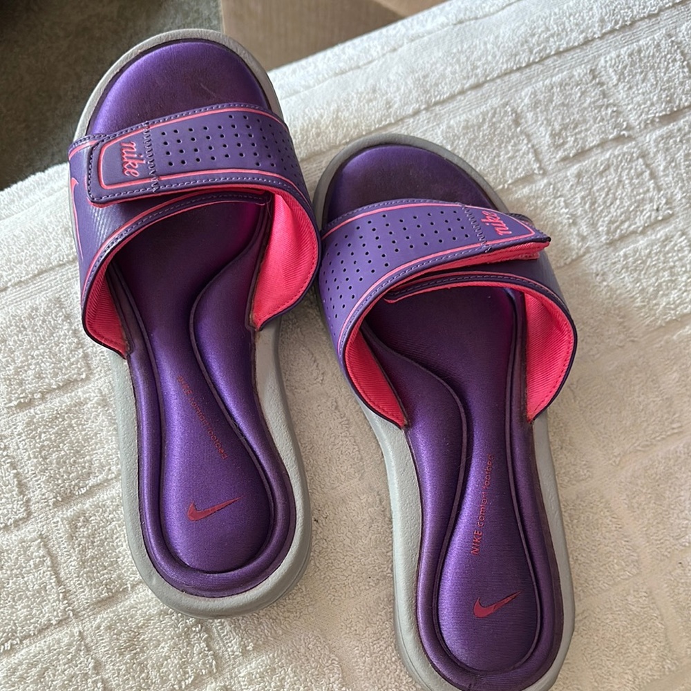Nike Purple and Pink Sporty Slide Sandals